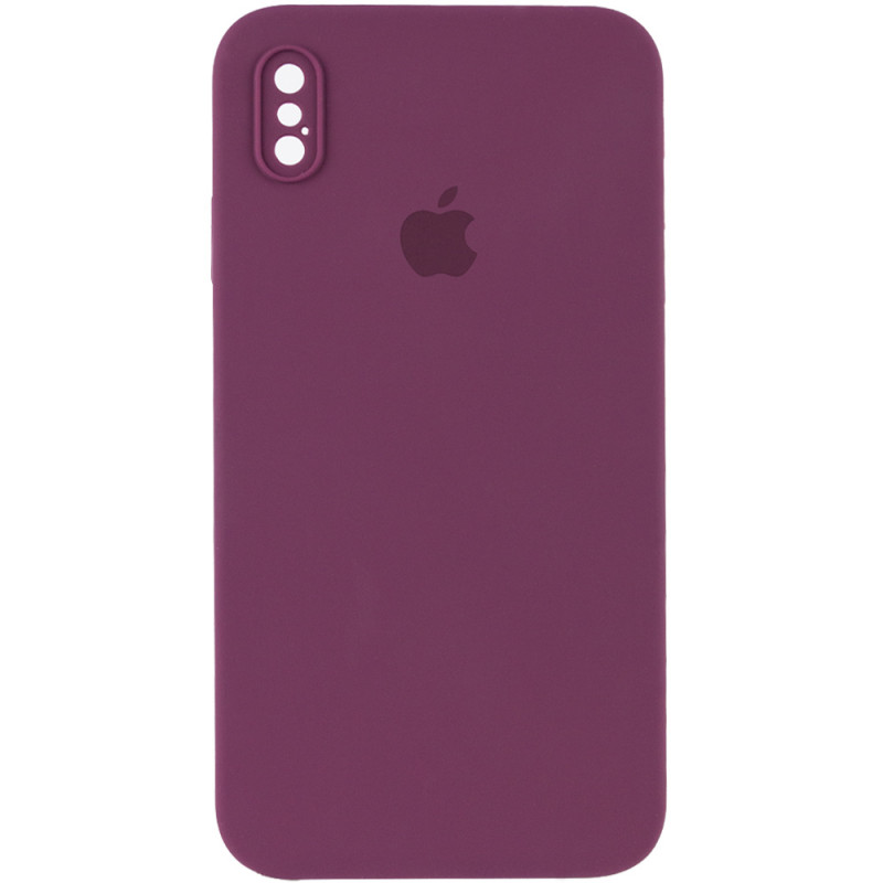 Чехол Silicone Case Square Full Camera Protective (AA) для Apple iPhone XS / X (5.8") (Бордовый / Maroon)