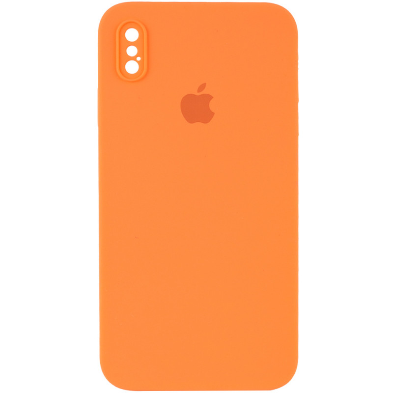 Чохол Silicone Case Square Full Camera Protective (AA) для Apple iPhone X / XS (5.8") (Помаранчевий / Papaya)