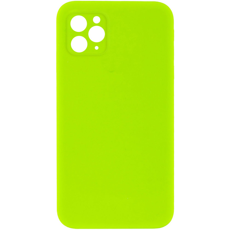 Silicone Case Square Full Camera Protective (AA) NOLOGO на Apple iPhone 11 Pro Max (6.5") (Салатовий / Neon green)