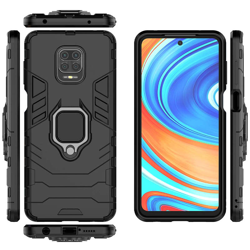 Фото Ударопрочный чехол Transformer Ring for Magnet для Xiaomi Redmi Note 9s/Note 9 Pro/Note 9 Pro Max (Черный / Soul Black) в магазине vchehle.ua