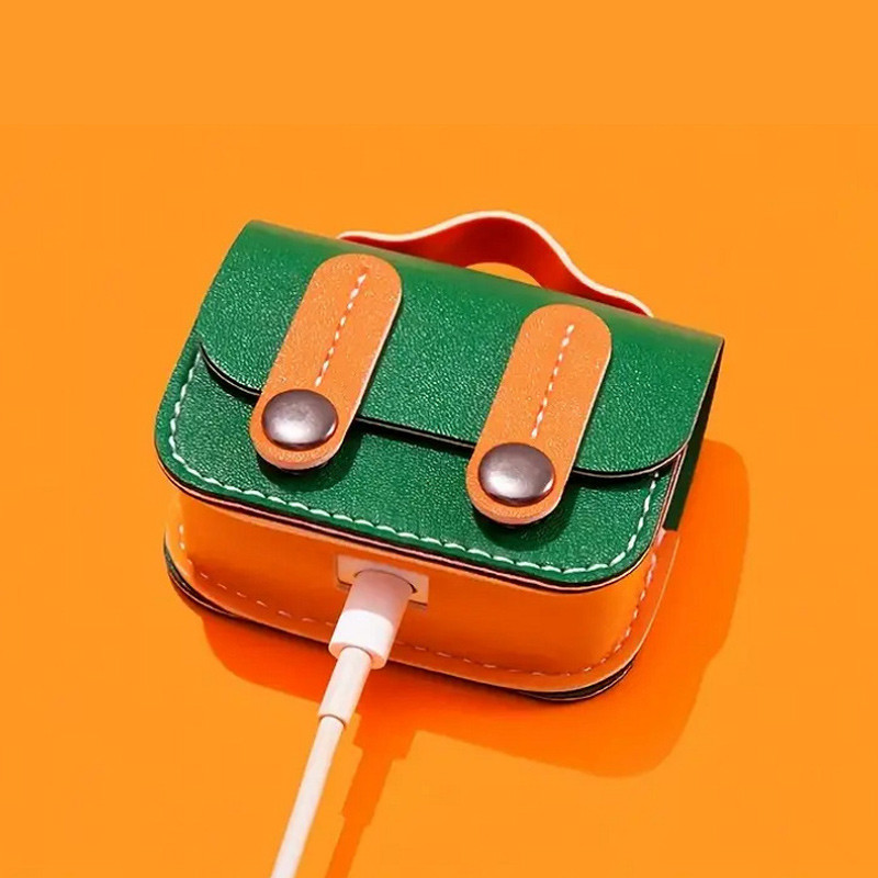 Кожаный футляр Briefcase для наушников AirPods Pro (Green / Orange) в магазине vchehle.ua