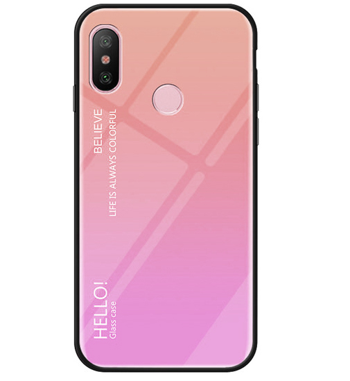 

TPU+Glass чехол Gradient HELLO для Xiaomi Redmi Note 6 Pro (Розовый) 665959