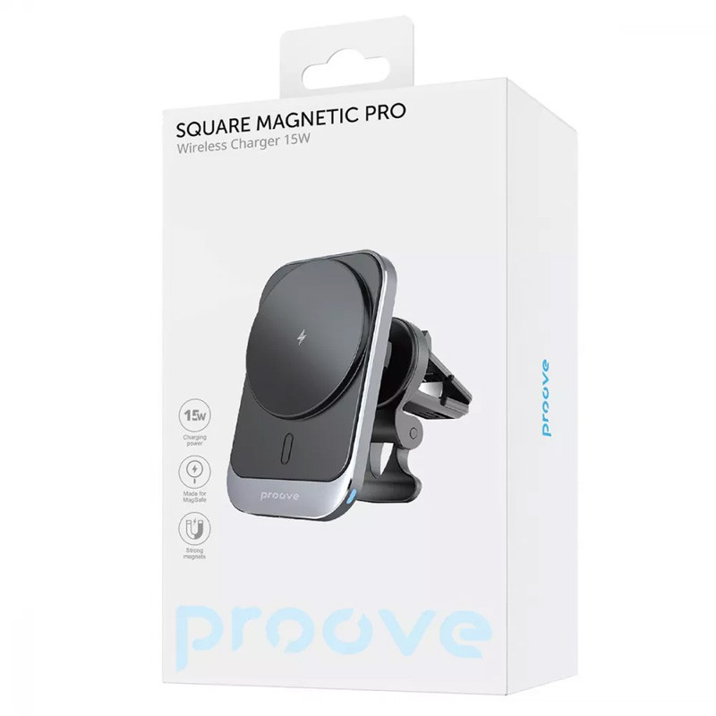 Фото Автодержатель с БЗУ Proove Square Magnetic Pro 15W (Metal gray) в магазине vchehle.ua