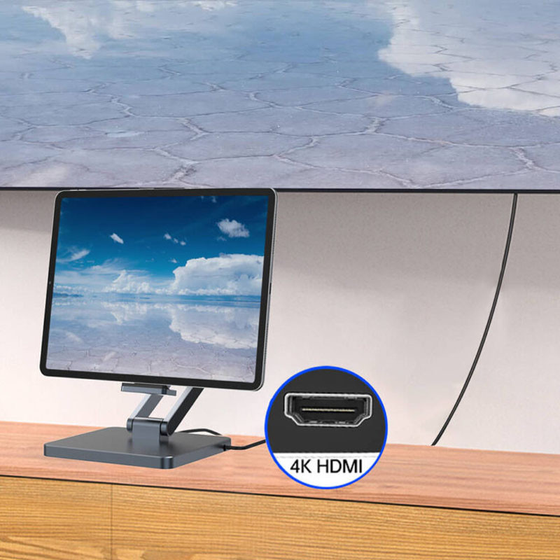 Фото Підставка для планшетів+HUB WIWU AH801 Adjustable 8in1 (USB-C to HDMI+2xUSB-A+2xUSB-C+SD/TF+3.5mm) (Gray) в маназині vchehle.ua