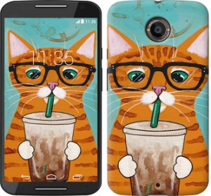 Чехол Зеленоглазый кот в очках для Motorola Moto X2