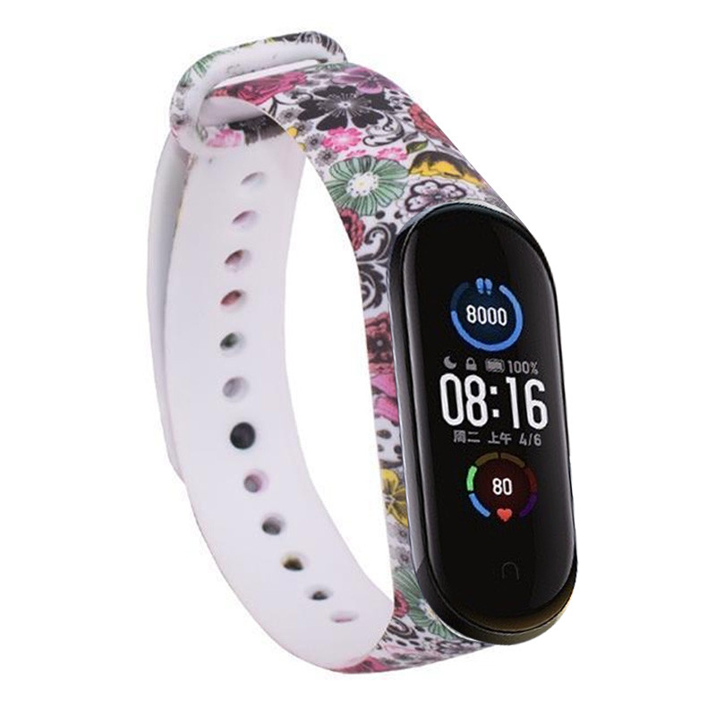 

Силіконовий ремінець з малюнком для Xiaomi Mi Band 5 / 6 (Троянди / Білий) 926000