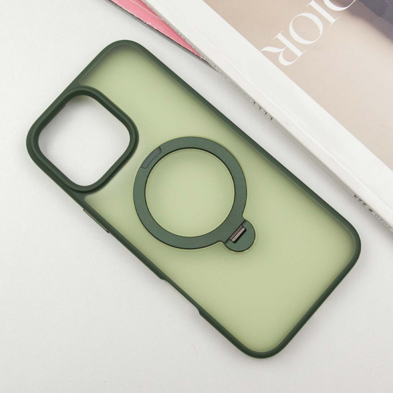 Фото TPU+PC чехол Metal Buttons with Magnetic Safe Colorful HQ Ring для Apple iPhone 16 Pro (6.3") (Green) на vchehle.ua