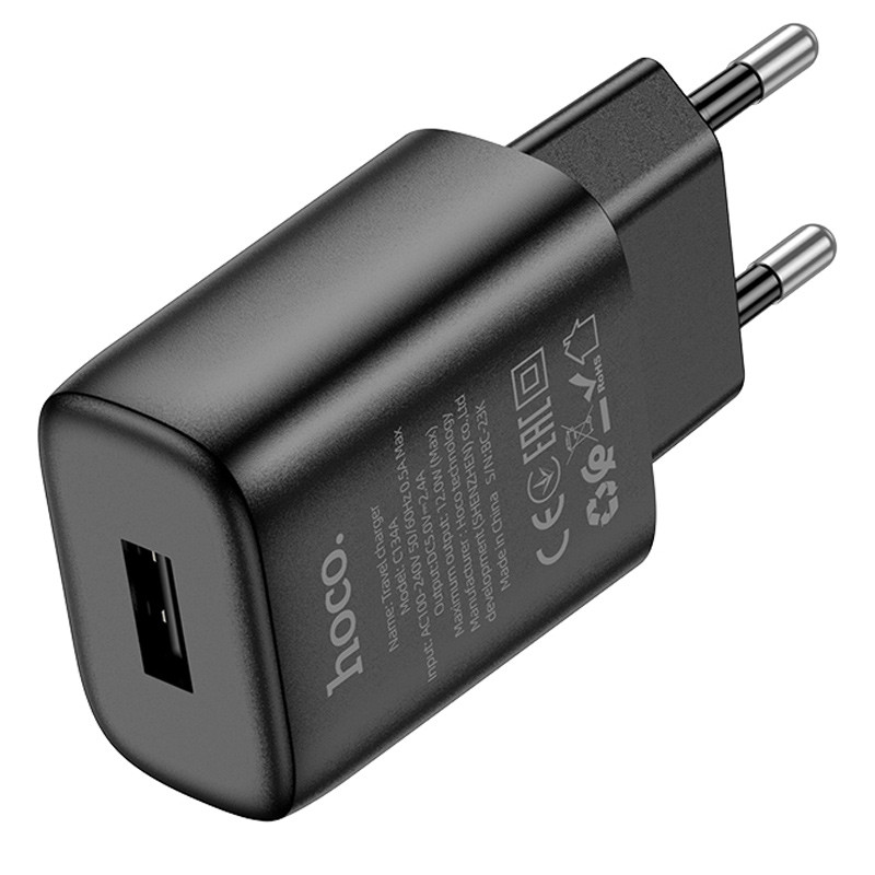 Фото СЗУ Hoco C134A Solid 1USB-A 12W (Black) в магазине vchehle.ua