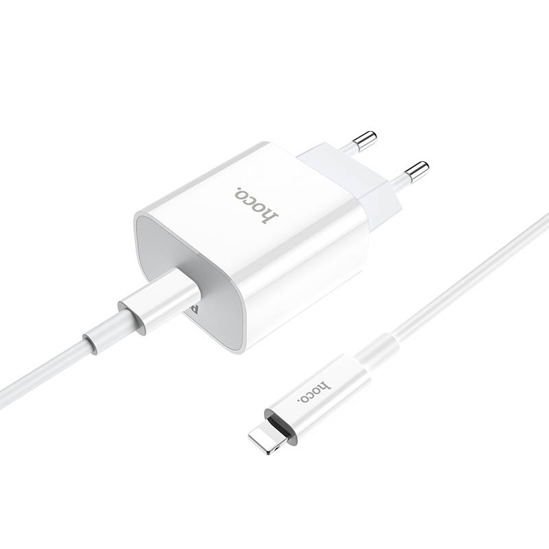 Фото Уцінка МЗП Hoco C76A Plus Speed ​​source PD20W charger (EU) + Type-C to Lightning (Пошкоджене пакування / White) на vchehle.ua