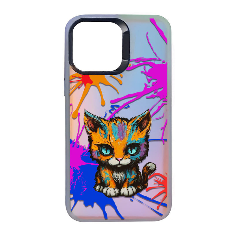 TPU+PC чехол TakiTaki Graffiti magic glow для Apple iPhone 13 Pro Max (6.7") (Dark cat / Pink / Purple)