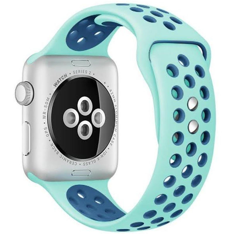 Фото Силиконовый ремешок Sport+ для Apple Watch 38/40/41/42mm(ser.10) (marine green/ blue) на vchehle.ua