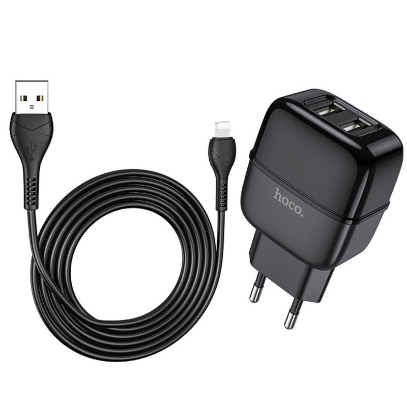 МЗП Hoco C73A Glorious 2.4A (2USB-A) + кабель USB to MicroUSB (Чорний)
