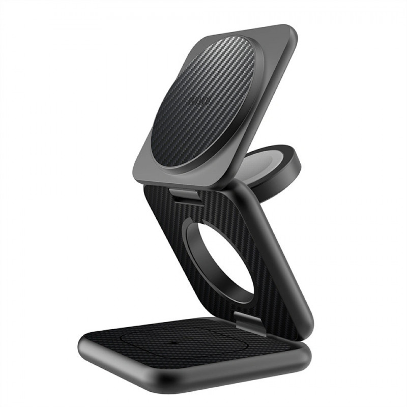 Фото БЗП WIWU Wi-W035 Kevlar Mag Go 3 in 1 Wireless Charger (Black) в маназині vchehle.ua