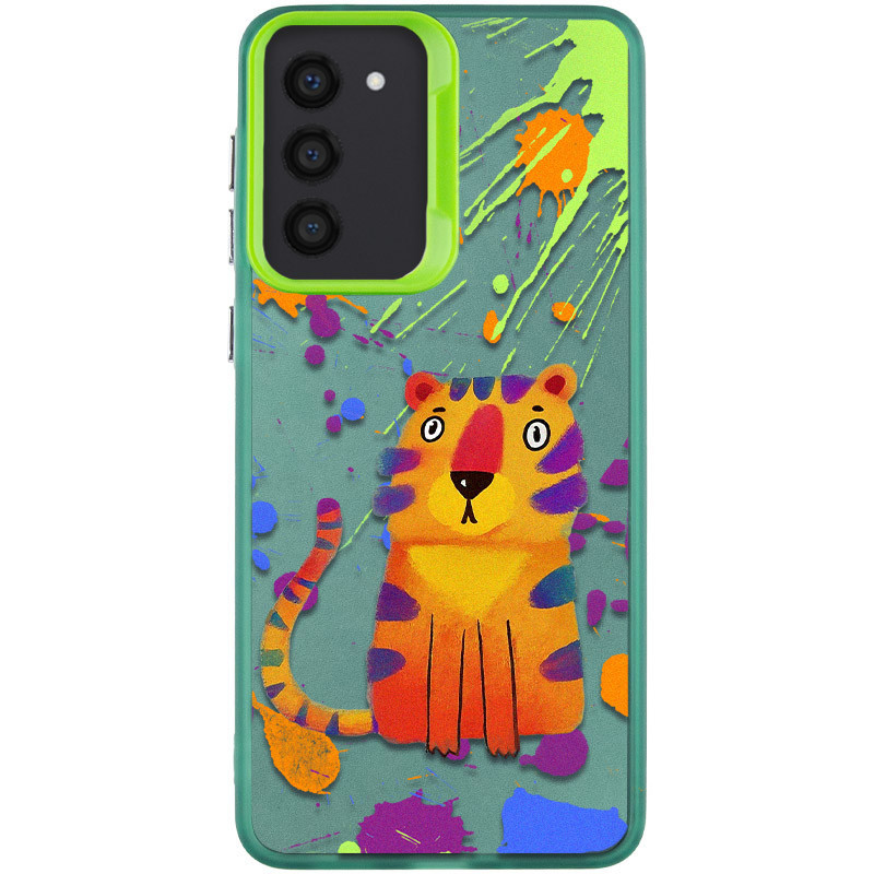 TPU+PC чехол TakiTaki Graffiti magic glow для Samsung Galaxy S23 (Shocked tiger / Green)