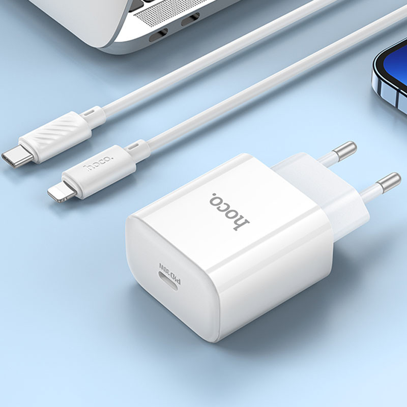 МЗП Hoco C76A Pro Majestic PD30W (1USB-C) + кабель Type-C to Lightning (White) в магазині vchehle.ua