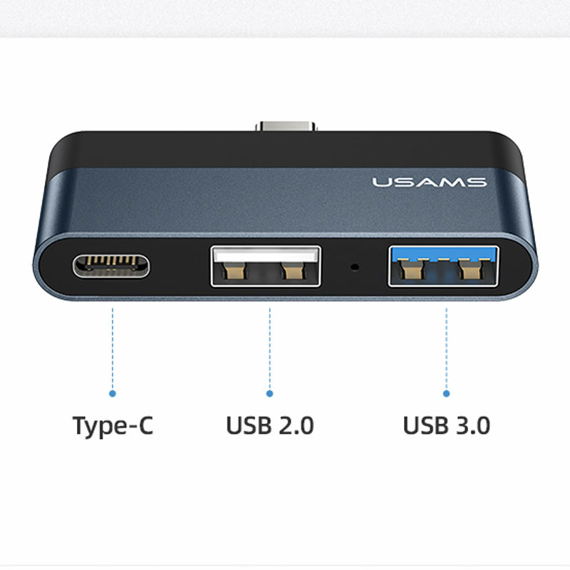 Фото Переходник HUB Usams US-SJ490 Type-C Mini Hub (2USB port + Type-C) (Темно-серый) на vchehle.ua