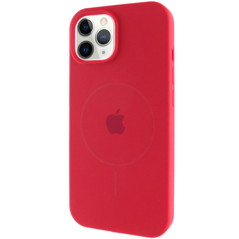 Чехол Silicone Case Full Protective (AA) with Magnetic Safe для Apple iPhone 12 Pro / 12 (6.1") (Красный / Deep Red)