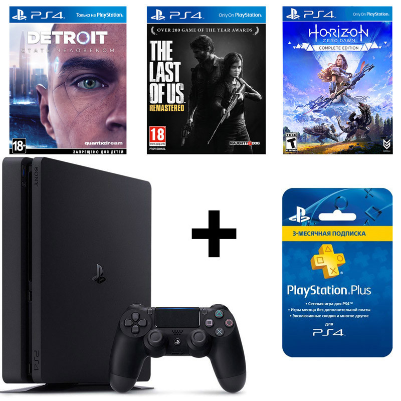 Ігрова консоль Sony PlayStation 4 Slim 1Tb + 3-місячна підписка на PSPlus + 3 гри