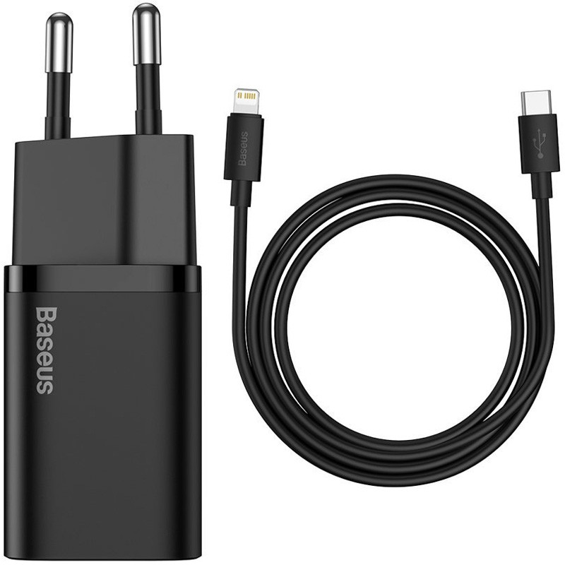 Уцінка МЗП СЗУ Baseus Super Si Quick Charger 20W (1USB-C) + кабель Type-C to Lightning (TZCCSUP-B) (Дефект упаковки / Чорний)