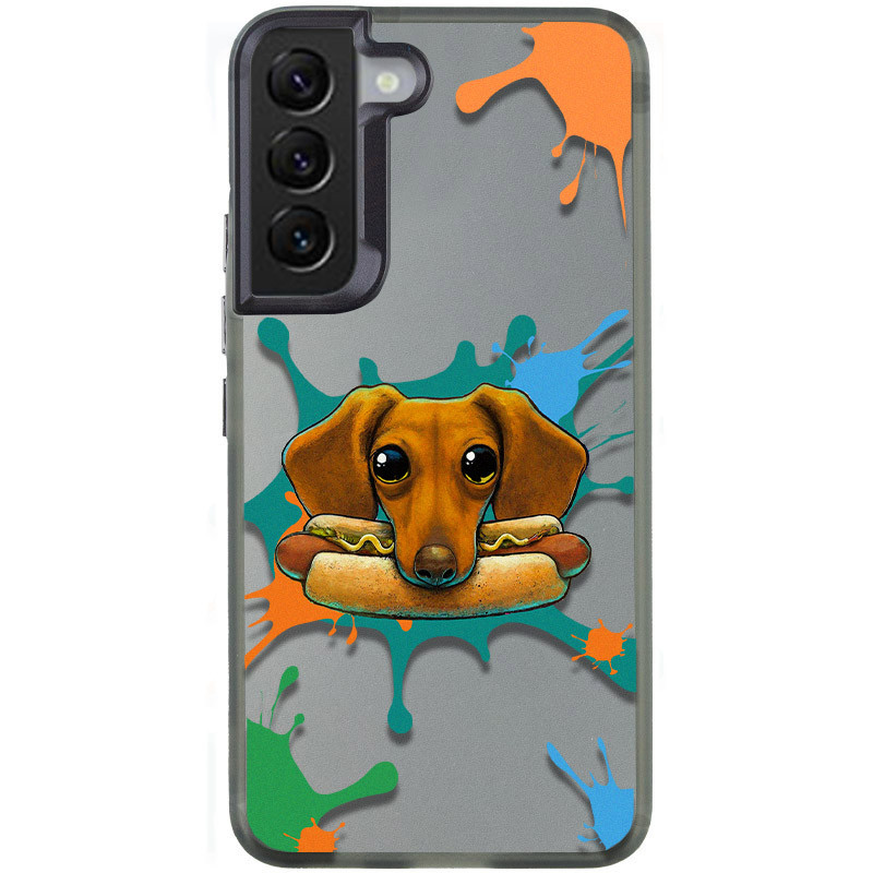 TPU+PC чехол TakiTaki Graffiti magic glow для Samsung Galaxy S22+ (Sausage dog / Black)