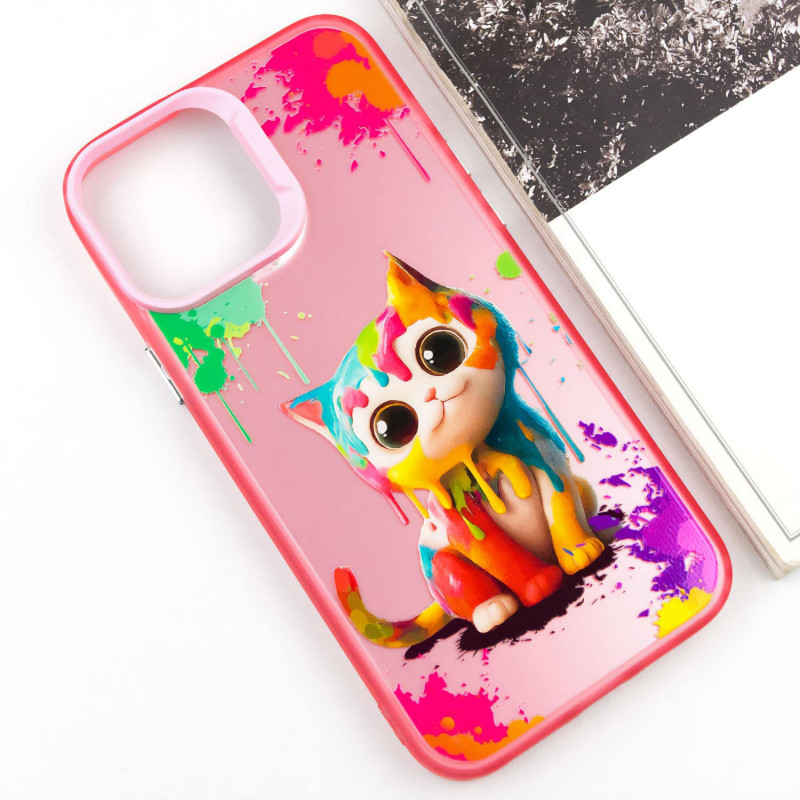 Фото TPU+PC чехол TakiTaki Graffiti magic glow для Apple iPhone 14 Pro (6.1") (Colorful cat / Pink) на vchehle.ua