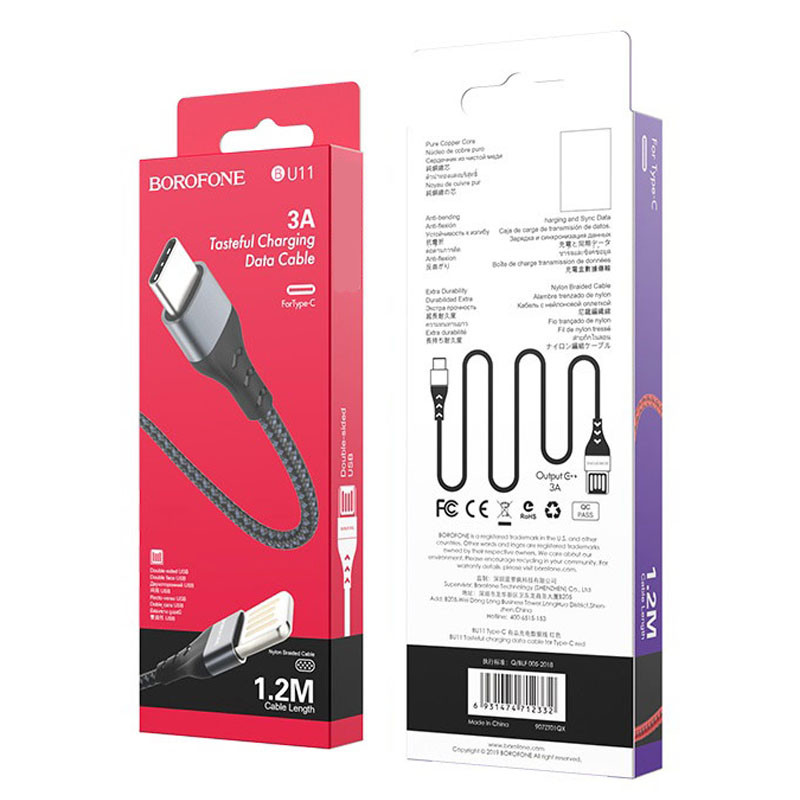 Заказать Дата кабель Borofone BU11 Tasteful USB to Type-C (1.2m) (Черный) на vchehle.ua