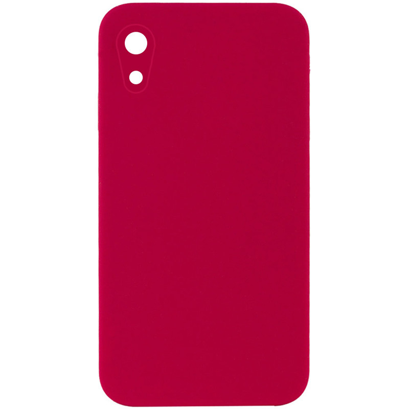 Silicone Case Square Full Camera Protective (AA) NOLOGO для Apple iPhone XR (6.1") (Красный / Rose Red)