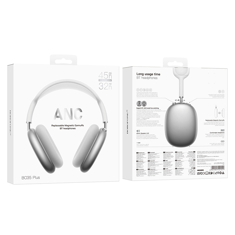 Замовити Накладні бездротові навушники Borofone BO35 Plus Adorable ANC (Silver) на vchehle.ua