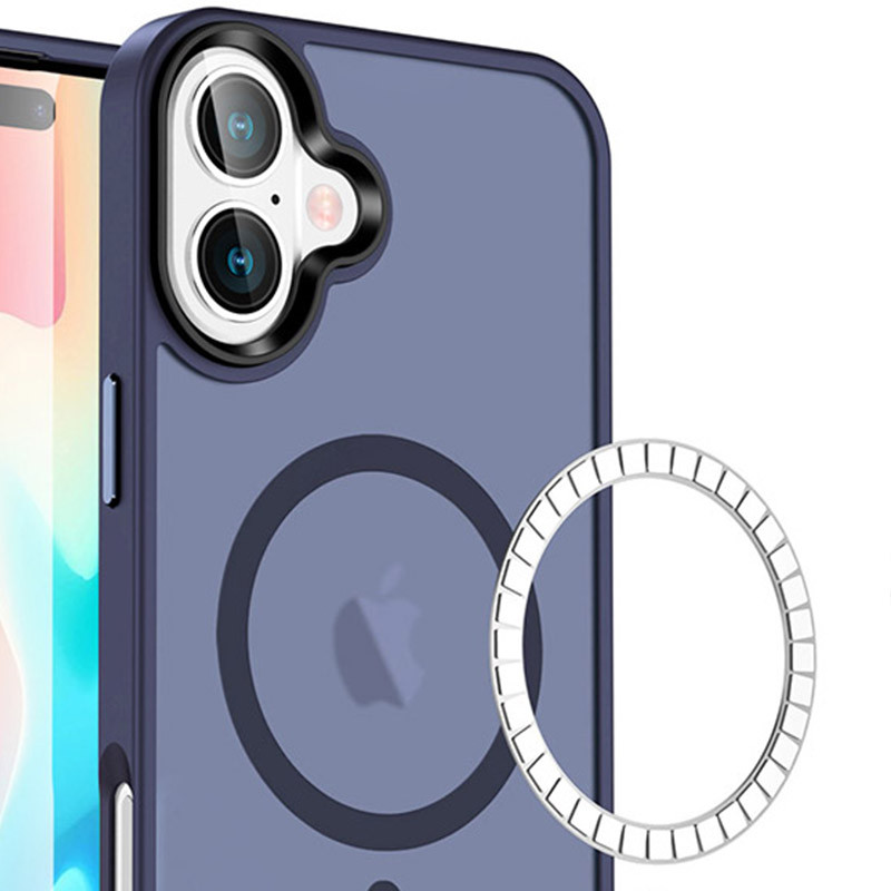 Фото TPU+PC чехол Metal Buttons with  Magnetic Safe Colorful для Apple iPhone 16 Plus (6.7") (Синий / Navy Blue) на vchehle.ua