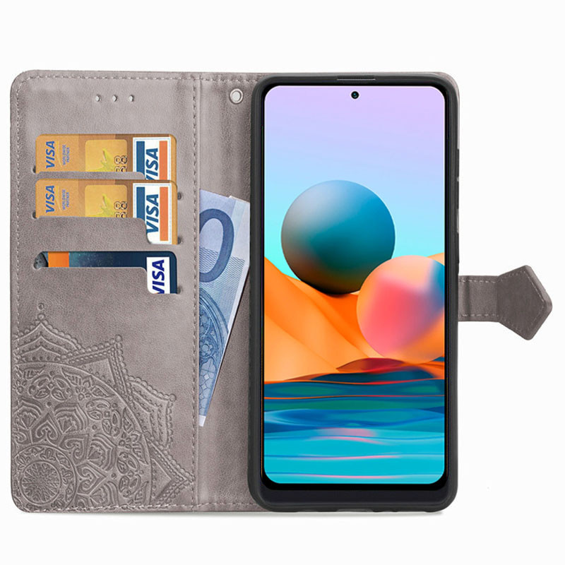 Фото Кожаный чехол-книжка Art Case с визитницей для Xiaomi Redmi Note 10 Pro / 10 Pro Max (Серый) на vchehle.ua
