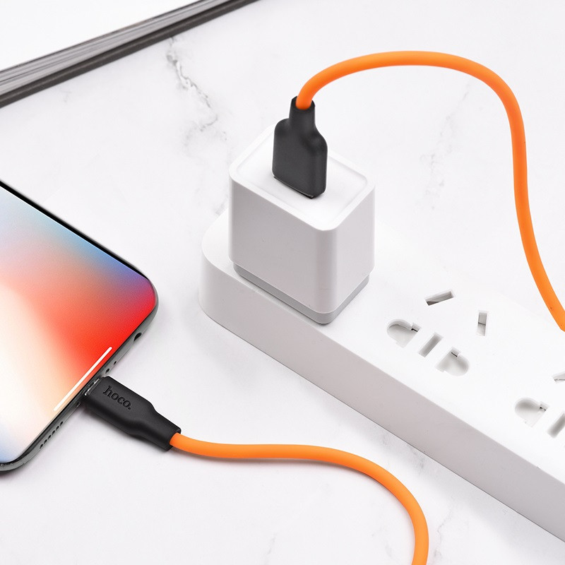 Фото Дата кабель Hoco X21 Plus Silicone Lightning Cable (1m) (Black / Orange) в маназині vchehle.ua