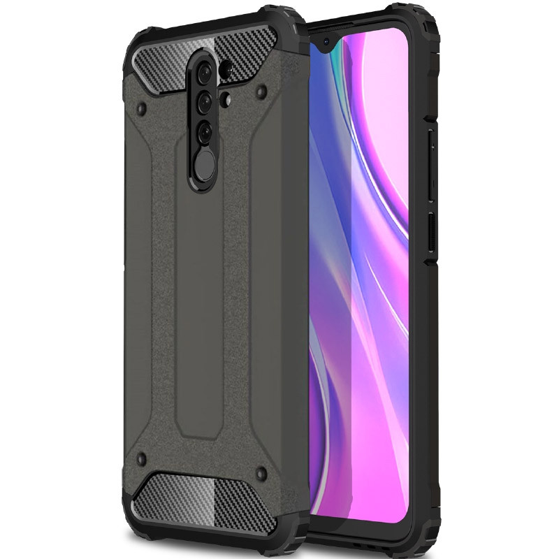 Бронированный противоударный TPU+PC чехол Immortal для Xiaomi Redmi 9 (Металл / Gun Metal)