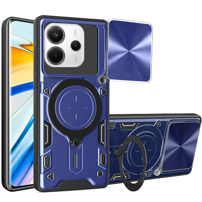 Ударопрочный чехол Bracket case with Magnetic для Xiaomi Redmi Note 14 4G (Europe version) (Blue)