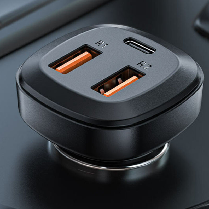 АЗУ Acefast B9 three port metal car charger 66W (2USB-A/1C) (Black) в магазине vchehle.ua