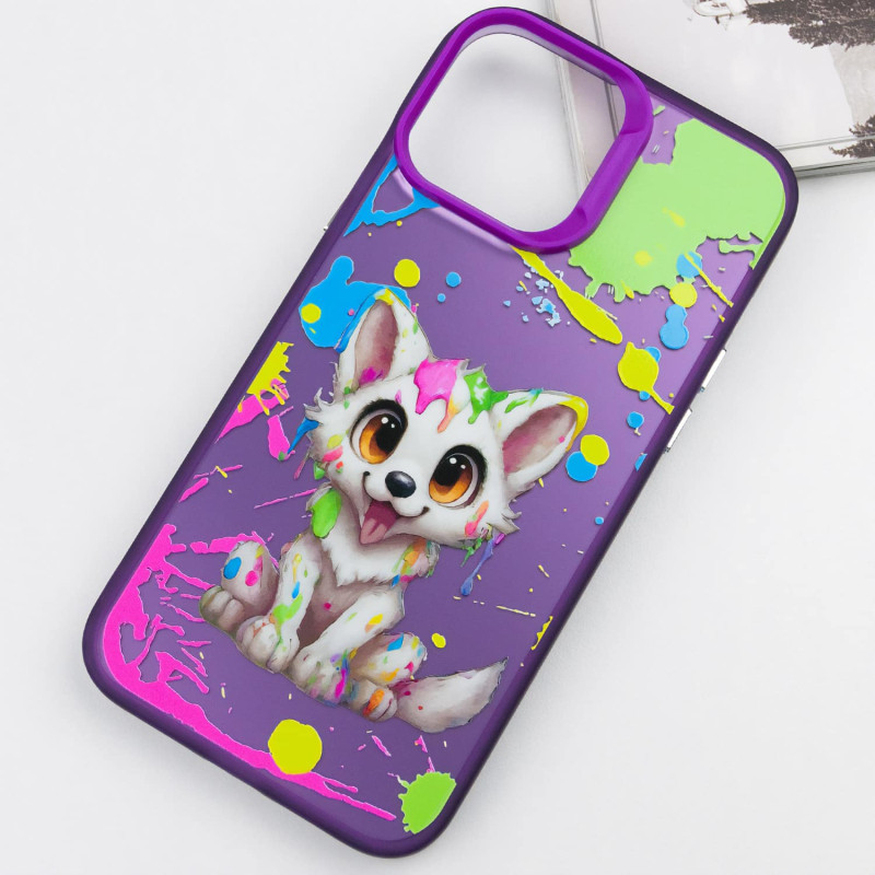 Фото TPU+PC чехол TakiTaki Graffiti magic glow для Apple iPhone 14 Pro Max (6.7") (Cute wolf / Purple) на vchehle.ua