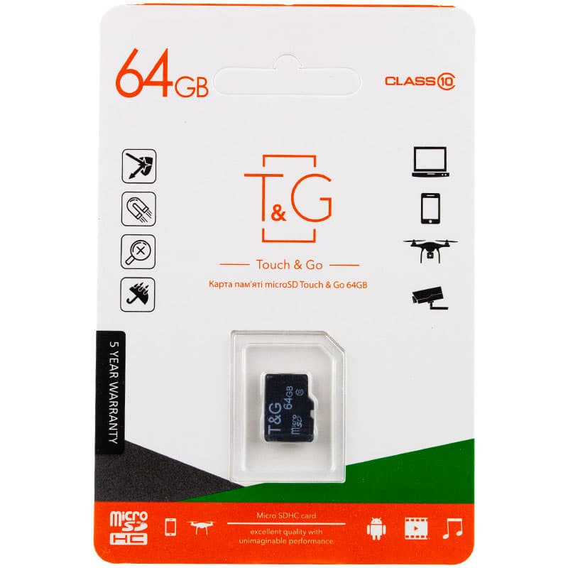 

Карта памяти T&G microSDHC 64 GB class 10 (без адаптера) (Черный) 1213213