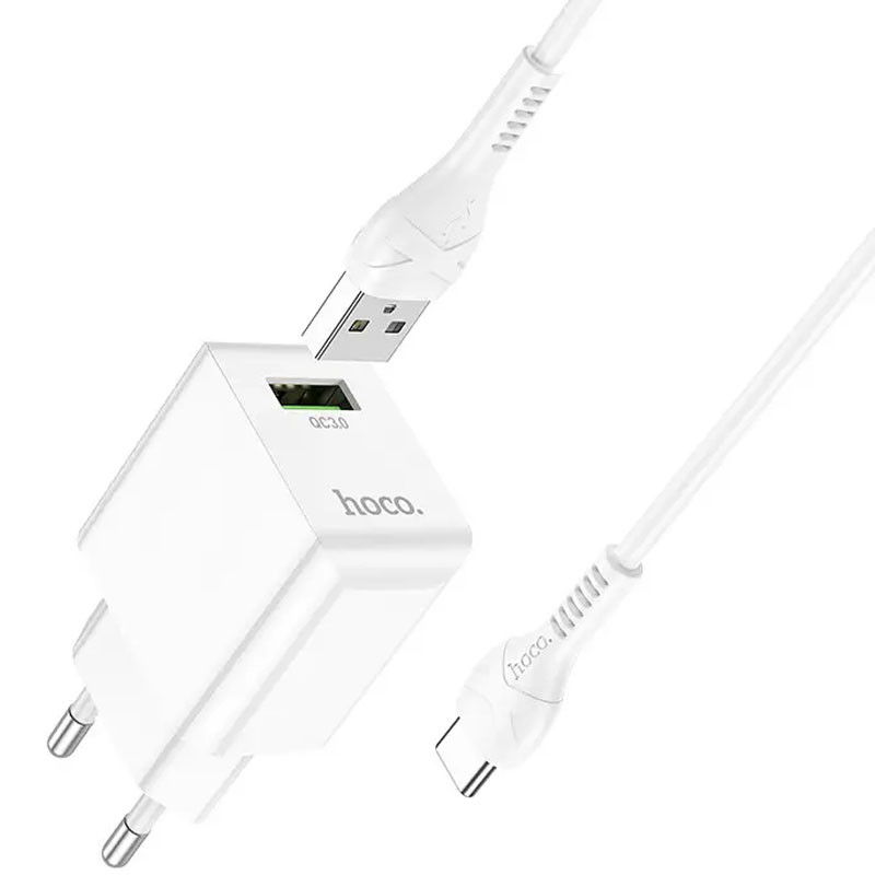 МЗП Hoco C98A QC3.0 (1USB/18W) + USB to Type-C (White) в магазині vchehle.ua