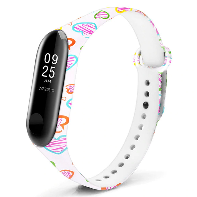 

Силіконовий ремінець з малюнком для Xiaomi Mi Band 5 / 6 (Серця контур / Білий) 926002