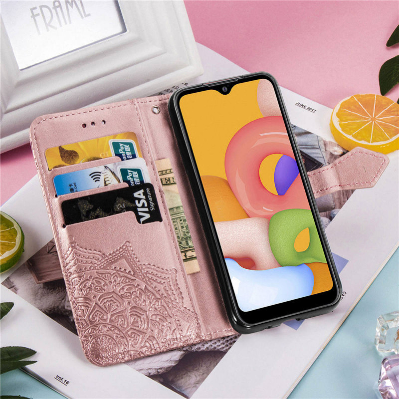 Заказать Кожаный чехол (книжка) Art Case с визитницей для Samsung Galaxy A01 (Розовый) на vchehle.ua