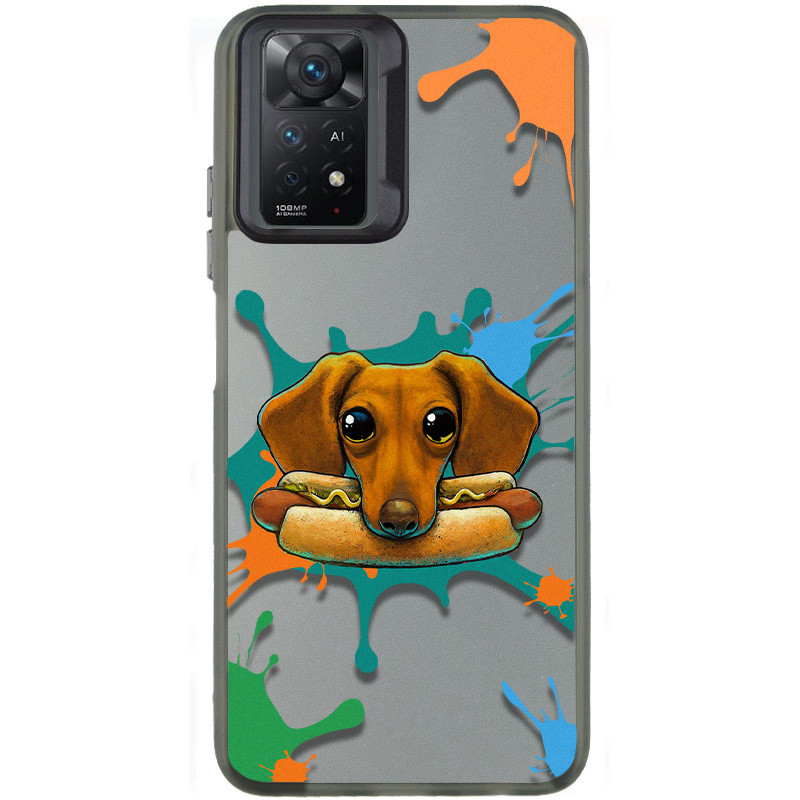 TPU+PC чехол TakiTaki Graffiti magic glow для Xiaomi Redmi Note 11 Pro 4G/5G / 12 Pro 4G (Sausage dog / Black)