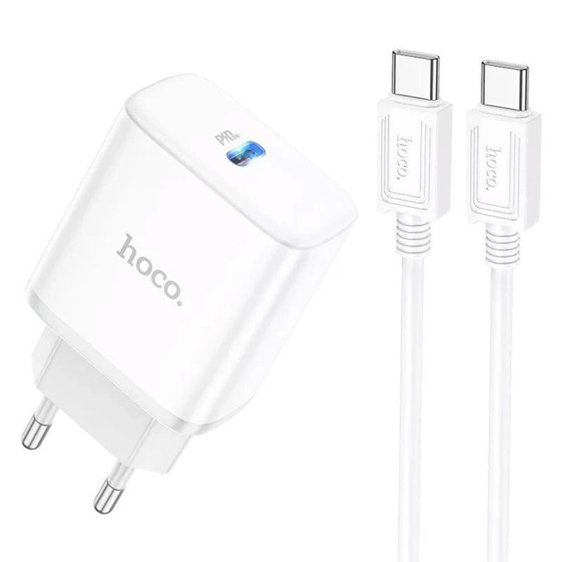 СЗУ Hoco C104A PD20W (1USB-C) + кабель Type-C to Type-C (White)