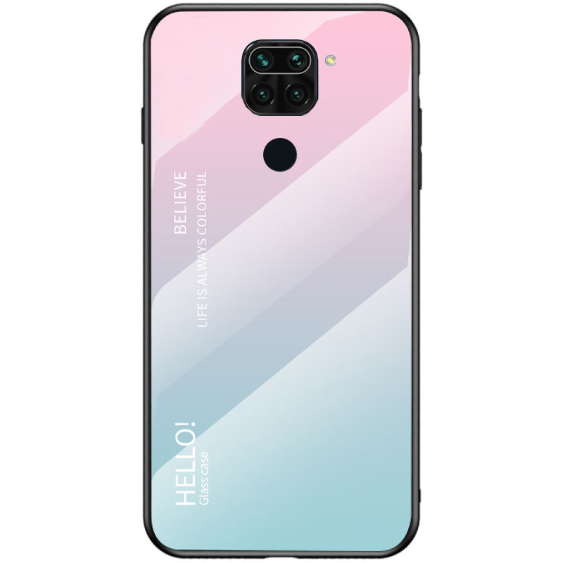 TPU+Glass чехол Gradient HELLO для Xiaomi Redmi Note 9 / Redmi 10X (Розовый / Мятный)