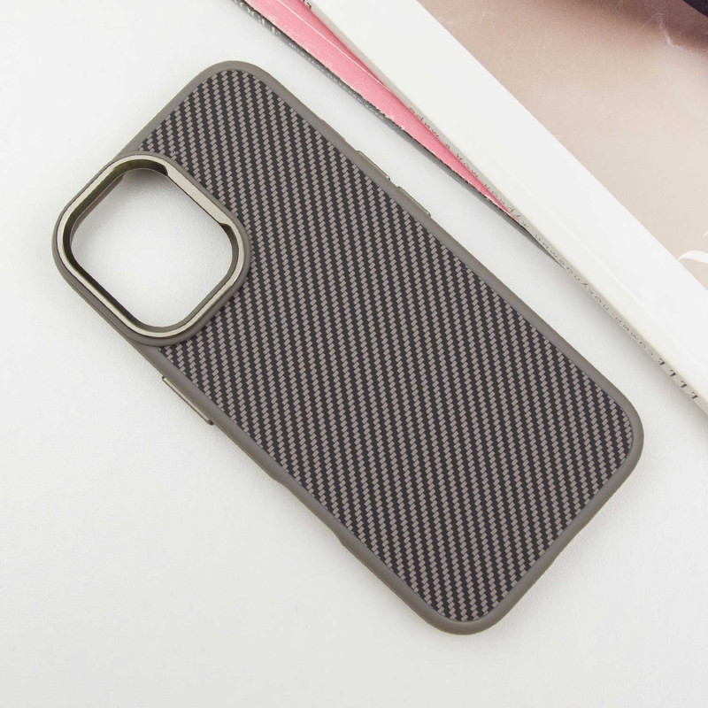 Фото Чехол TPU+PC Carbon with Magnetic safe для Apple iPhone 16 (6.1") (Grey) на vchehle.ua