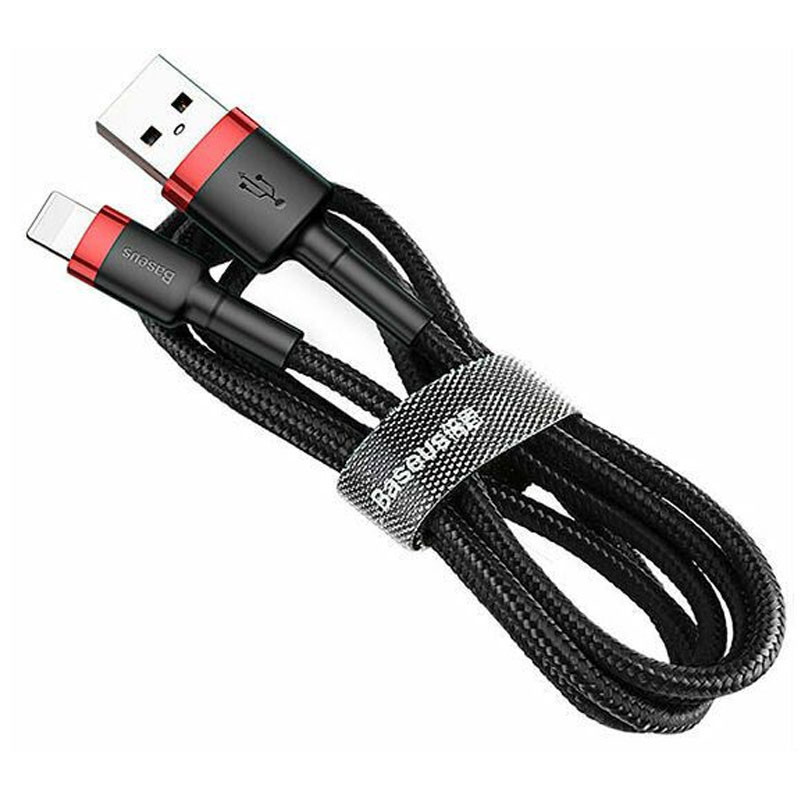 Дата кабель Baseus Cafule Lightning Cable Special Edition 2.4A (1m) (CALKLF) (CALKLF-G) (Чорний / Червоний) в магазині vchehle.ua