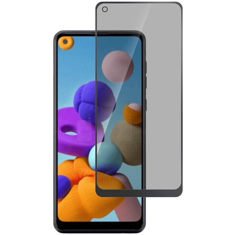 Захисне скло Privacy 5D (full glue) (тех.пак) на Samsung Galaxy A21s (Чорний)