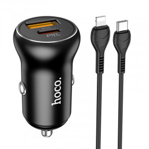 АЗП Hoco NZ5 Smooth road PD30W+QC3.0 (1USB-A/1C) + кабель Type-C to Lightning