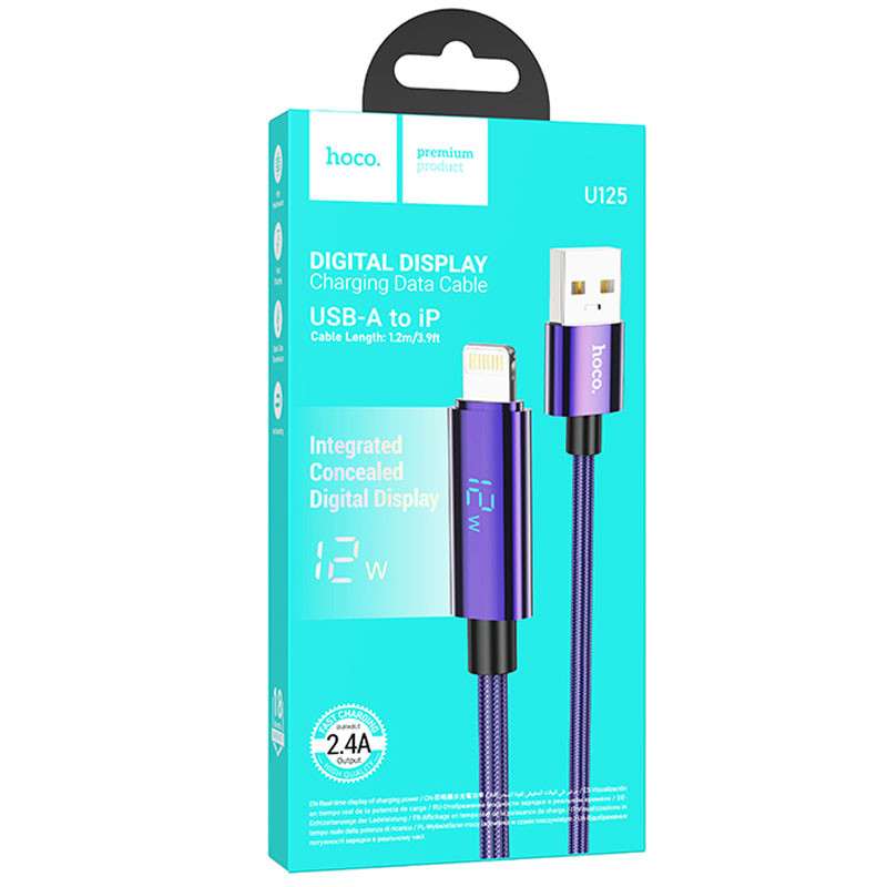 Купить Дата кабель Hoco U125 Benefit 27W Type-C to Lightning with display (1.2m) (Purple) на vchehle.ua