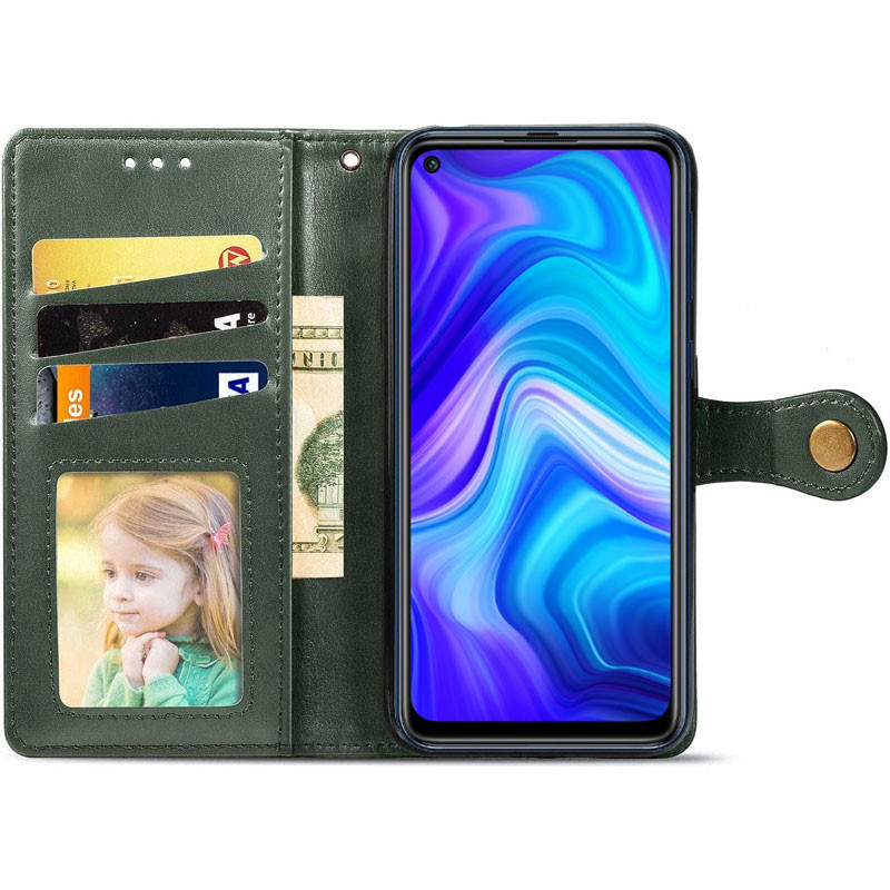 Фото Шкіряний чохол-книжка GETMAN Gallant (PU) для Xiaomi Redmi Note 9 / Redmi 10X (Зелений) в маназині vchehle.ua