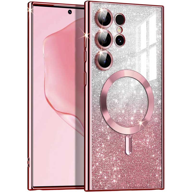 TPU чехол Delight case with Magnetic Safe с защитными линзами на камеру для Samsung Galaxy S22 Ultra (Розовый / Rose Gold)