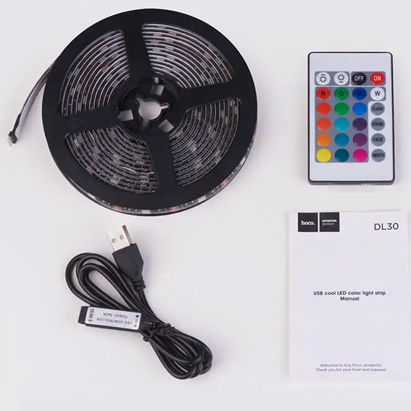 Замовити Світлодіодна LED стрічка Hoco DL30 + remote control (4m) (Black) на vchehle.ua